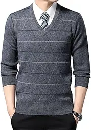 [JEShifangjiusu] Men Cable Knit Crewneck Sweaters Lightweight Autumn Winter Jumpers Tops Line Pattern Sweater Pullover