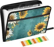 Quteprint 13 Pockets Expanding File Folder with Zipper Closure, Summer Floral Sunflowers Art Accordion File Folder with Sticky Labels, Letter Size A4 Papers Expandable File Document Organizer