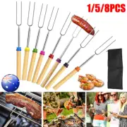 Up to 8x Extendable 32-81cm BBQ Forks Marshmallow Roasting Sticks Camping Skewer