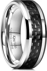 [King Will] GENTLEMAN Men's Black Tungsten Carbide 8mm Carbon Fiber Inlay Comfort Fit Wedding Band Ring