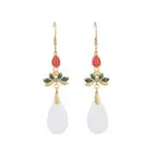 China Style Ear Jewelry White Drop Shaped Lotus Flower Classical Tassel Earrings
