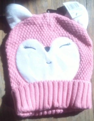 Pink Fox Beanie Knit Hat - Girls -NWT