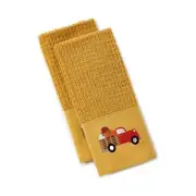 Vintage Red Truck Kitchen Towels 2-Pc Mineral Yellow Autumn Bed of Pumpkins NEW