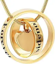 [BIAIHQIE] Gold Two Circle Hold Heart Memorial Jewelry - No Longer By My Side Forever In My Heart Cremation Urn Necklace For Ashes