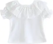 [Camilife] Baby Girl 100% Cotton Soft White Long Sleeve Shirt with Ruffle Collar Doll Collar Baby Fashion Christening Clothing Partner of Dungarees - Size 56/62/68/74/80/86/92