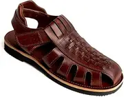 [Mexico en la Piel] Handmade Men's Fisherman Leather Huarache Sandals - Shedron Color, Closed-Toe, Slip-On with Velcro Strap, Lightweight and Comfortable