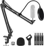 InnoGear Mic Stand for Blue Yeti, Heavy Duty Microphone Stand with Microphone Windscreen and Dual Layered Mic Pop Filter Suspension Boom Scissor Arm Stands for Blue Spark and Other Mics, Medium