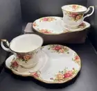Set of TWO Royal Albert Old Country Roses Snack / Tennis Plate & Cup Sets