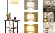 Floor Lamp with Table, End Table with Charging Station(USB & Type-C & AC