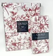 RALPH LAUREN NEW CRANBERRY RED HOLLY POINSETTIA CHRISTMAS TABLECLOTH & NAPKINS
