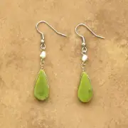 Semi-Precious Stone Serpentine w/River Pearl Dangle Earrings - Peruvian Jewelry