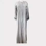 Natori Josie NWT size Medium Silver embroidered w Black Long Robe Zipper Closure