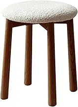 LTINGNG Solid Wood Vanity Stool, Dressing Table Stool, Household Shoe Stool, Lambswool Round Stool, Removable seat Cover, Flexible and Compact, Multi-Scene Applicable(Black Walnut-A)