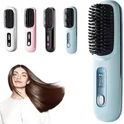 Go Brush Pro, Portable Straightener Brush - Gobrush Pro, Rechargeable Cordless Mini Hair Straightener Comb (Blue)