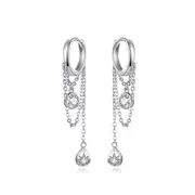 Sterling Silver Waterdrop Long Chain Hypoallergenic Huggies Earrings
