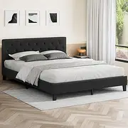 ALFORDSON Bed Frame Base King Size Madelyn Series, Mattress Topper Platform Foundation with Linen Fabric Upholstery for Bedroom, Fabric Charcoal