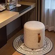 Modern Round Dressing Stool With Carry Handle, Modern Bedroom Footstool, Sofa Upholstered Stool With Full Solid Wood Frame For Living Room, Bedroom(Grey)