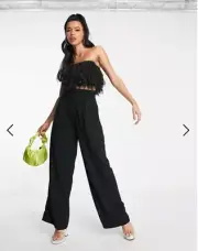 NWT ASOS DESIGN 2 in 1 metallic faux feather jumpsuit in black UK 16 US 12