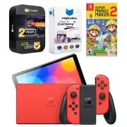 Nintendo Switch OLED Mario RED Edition + Mario Maker 2 Bundle