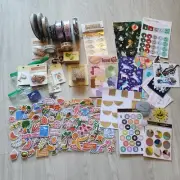 Big Lot of Miscellaneous Craft Materials Ribbons Stickers Beads Junk Drawer Lot