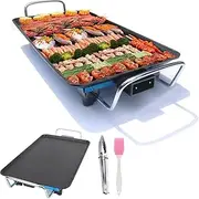 Electric Grill Plate, 1500w Teppanyaki Electric Griddle with Adjustable Thermostat, Large Non-Stick Tabletop Griddle, Various, for Family Party Camping 68cm*28cm