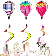3 Pieces Hot Air Balloon Wind Spinner | Rainbow Garden Pinwheels Whirligigs | Striped Rainbow Windsock- Seasonal Decor for Autumn Halloween Festivals Children Backyard Lawn Patio Yard