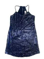 Express Women’s Navy Blue Sequin Spaghetti Strap Mini Dress Size Small