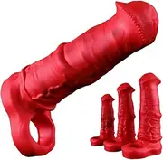 SAHOOSAFETY 3 Sizes Silicone Penis Sleeve with Testicle Ring Penis Cuffs Penis Extension Horse Dildo Extender Extension Men's Sex Toys For Men(L)