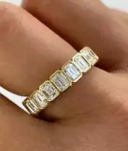 Eternity Women's Ring 2Ct Emerald Cut Lab Created Diamond 14K Yellow Gold Plated