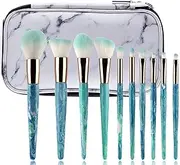 Makeup Brush, 10 Sticks Face Contour Brush, Eyeliner Brush, Lip Brush, with Storage Bag, Fashion-Blue (Ink Blue)