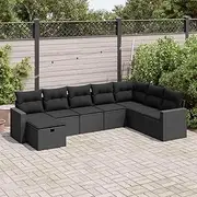 Patio Furniture Sets 8 Piece Garden Sofa Set with Cushions Black Poly Rattan