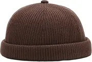 [CurcKua] Docker Hat Warm Adjustable Dome Docker Cap Knitted Brimless Cap Vintage Style Winter Hat Roll up Edge Skullcap for Men Brimless Cap Winter Hat Docker Cap Skullcap