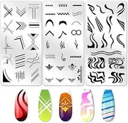 beinkmake 3Pcs Swirl French Line Nail Stamping Plate Wave Stripes Templates Tip Art Stamp Plates Image Stainless Steel DIY Reusable Tools for Manicure Printing