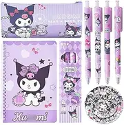 Cute Kuromi School Supplies Set - Gel Pens, Journal Notebook, 50 Stickers, Pencil Cse, Kawaii Stationery Set, Back to School Gift, Purple Kuromi
