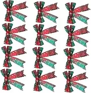 12pcs Snowflake Pattern Bowknot Ornaments Classic Christmas Decor for Tree Wall Door Festive Christmas Bowknot Adornment for Holiday Gatherings