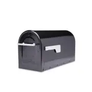 Post Mount Mailbox Boulder Black Large Rust-Resistant Steel Silver Handle Flag