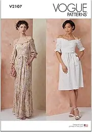 [Vogue] Sewing Patterns V2107H5 Misses' Dress in Two Lengths with Tie Belt H5(6-8-10-12-14)