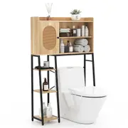 Giantex Rattan Bathroom Toilet Shelf Space-saving Toilet Storage Cabinet Natural