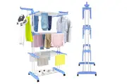 Stainless Steel Drying Rack 4 Tier Free Standing Foldable Movable Drying Rack-Blue