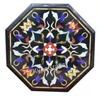 Black Marble Table Top , Office Side Table Top , Pietra Dura Art Patio End Table