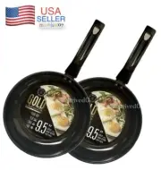 Dual Layer NonStick Frying Pan 9.5” Toxic Free Heavy Gauge Steel 2pc Kitchen Set