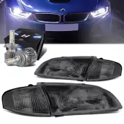 SMOKED HOUSING CLEAR CORNER HEADLIGHT LAMP+SLIM LED HID KIT FOR 98-99 MAZDA 626 (for: Mazda)