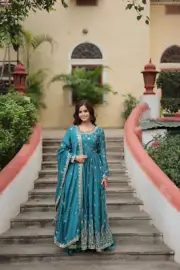 1-4 Days Delivery! Premium Chinon Kurti, Sharara, Dupatta Set With Sequins Embro