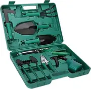 SpringUp 10 Pieces Garden Tools Set,Heavy Duty Gardening Tools,Gardening Tools with Carrying Case,Ergonomic Hand Tools, Pruner,Rake,Shovel, Trowel, Sprayer, Gifts for Men,Women(Green)