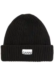 Ganni Ribbed Wool-blend Beanie - Black One Size