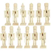 12 Pcs DIY Nutcracker Ornament Decors Unpainted Figures Soldier Doll Statue