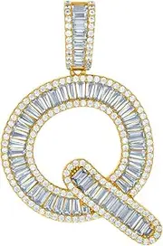 [JewelryWeb] 925 Sterling Silver Yellow tone Unisex Baguette CZ Simulated Diamond Letter Name Personalized Monogram Initial Alphabet Q Charm Pendant Necklace-Pendant for Women