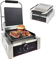 Commercial Panini Grill Press, Double-Sided Heating Electric Panini Grill w/Nonstick Coating &50-300℃ Adjustable Temp, Toaster Sandwich Machine for Hamburgers Steaks Bacons Smooth Panini