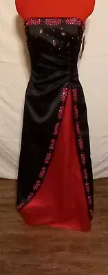 Juniors Nikki Livas Fushia & Black Long Formal Bridesmaid Prom Dress Size 5