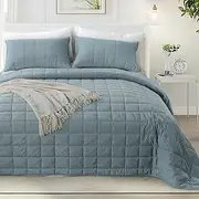KASENTEX Durable Corduroy Oversized Queen Quilt Set, Luxury Bedspread, Lightweight Soft Coverlet Sets, Cozy and Breathable,3 Pieces Bed Set, with 2 Matching Pillow Shams for All Season, Blue